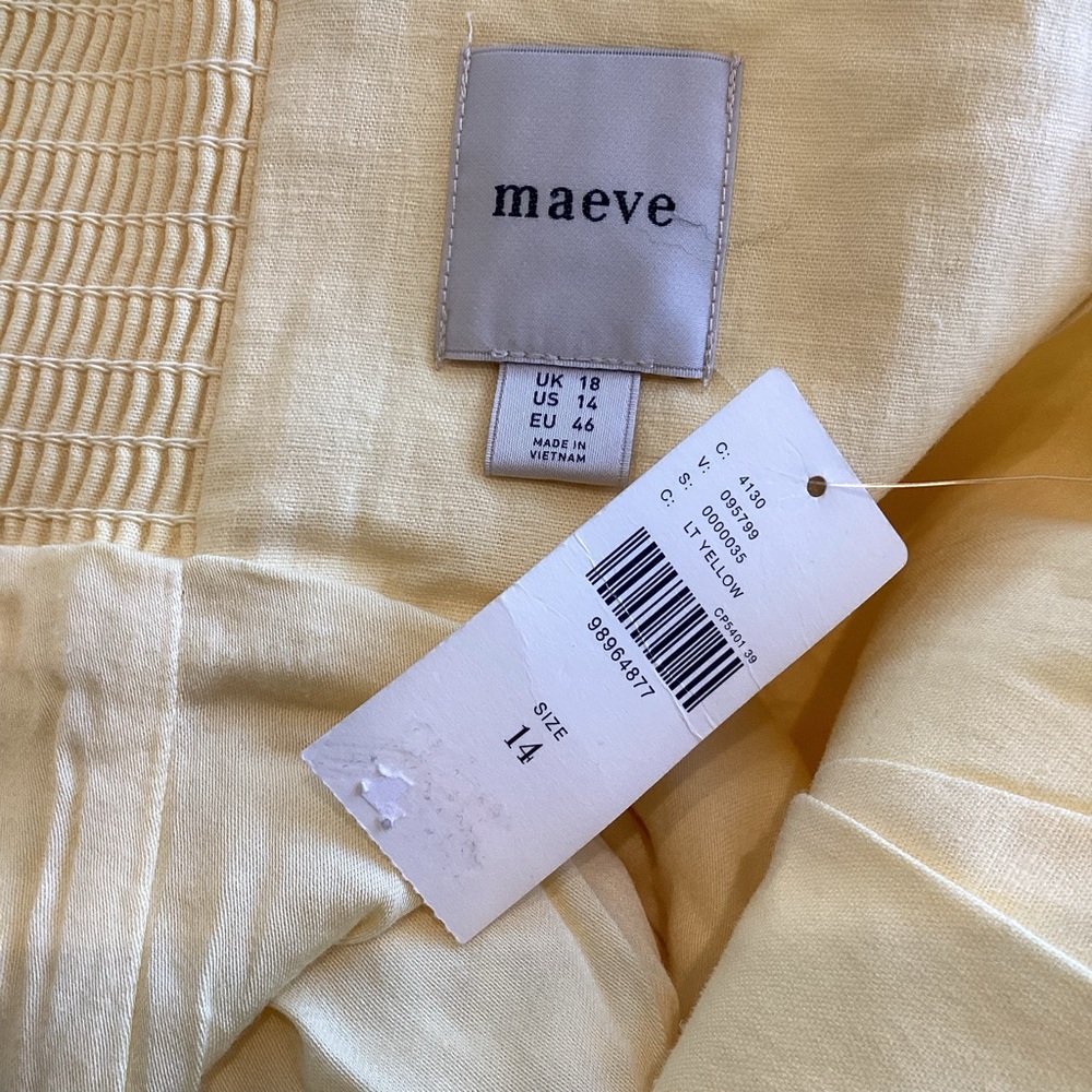 Anthropologie Sleeveless Linen Mini Dress Maeve Ophelia New 14 Butter Yellow - Picture 12 of 15